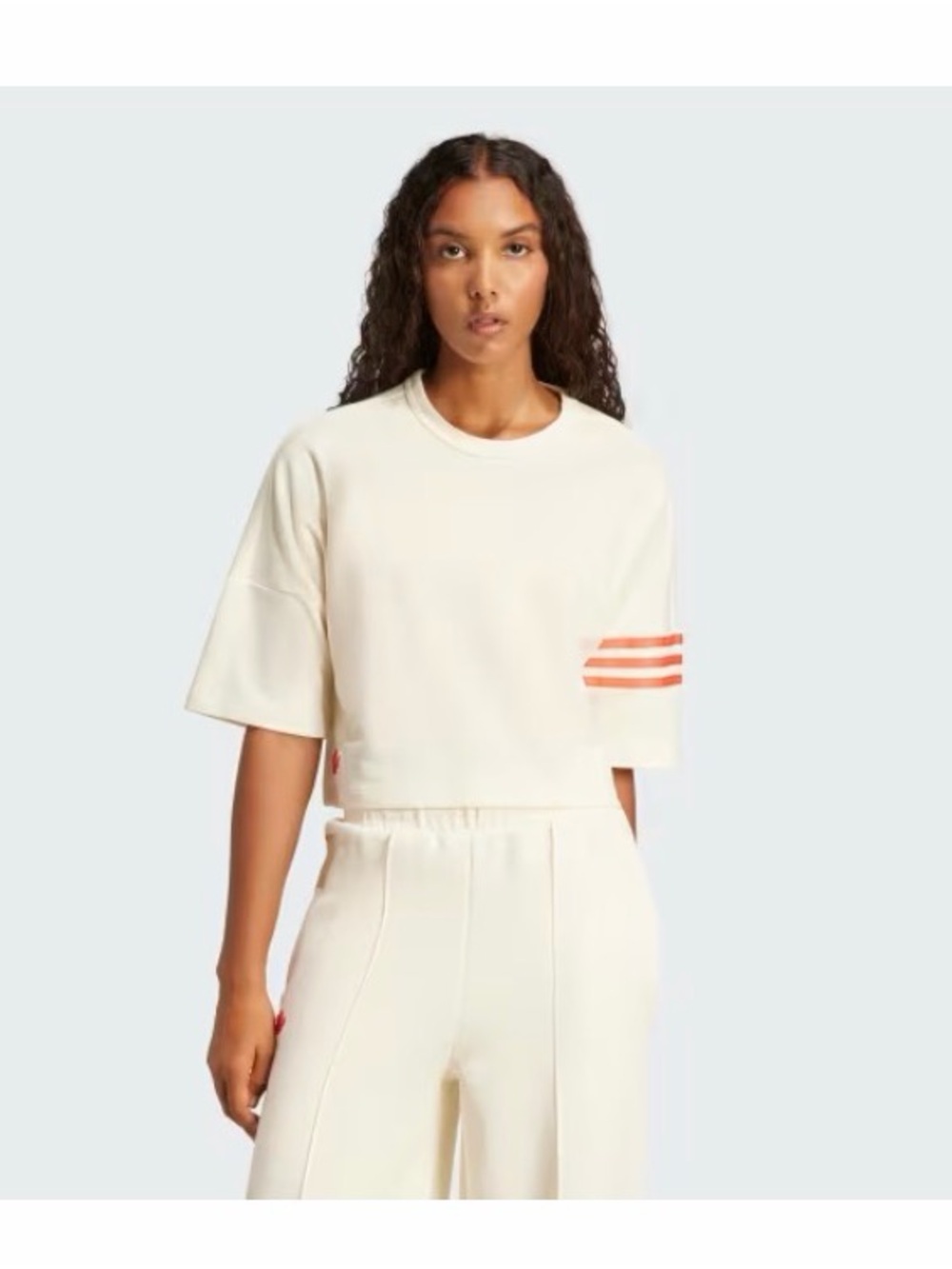 adidas Cream Cropped Tee with Coral Accent